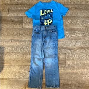Cat & Jack Blue 'Level Up' Tee and Denim Jeans